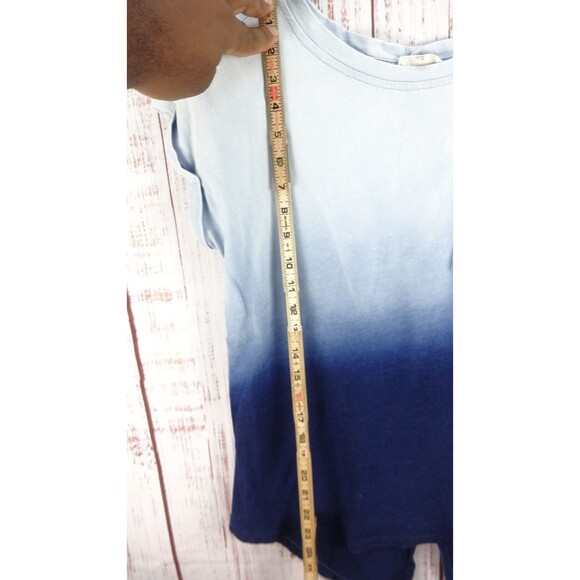 Jess & Jane Medium Blue Tie Dye Crew Neck Boho Short Sleeve Stretch Blouse Artsy - Picture 4 of 11
